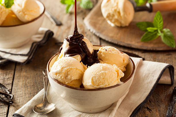 hausgemachte bio-vanille-eis - vanilla ice cream ice ice cream organic stock-fotos und bilder