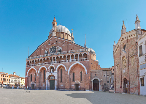 Fasade with entrance of Basilica of Saint Anthony (Il Santo) of Padua, Italy in spring