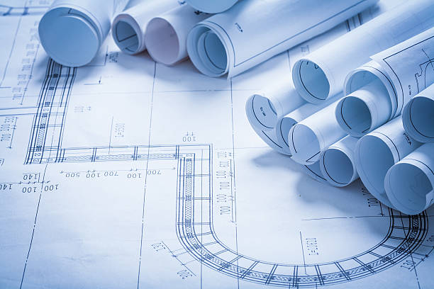 istock Collection of blueprint rolls construction concept 476136162