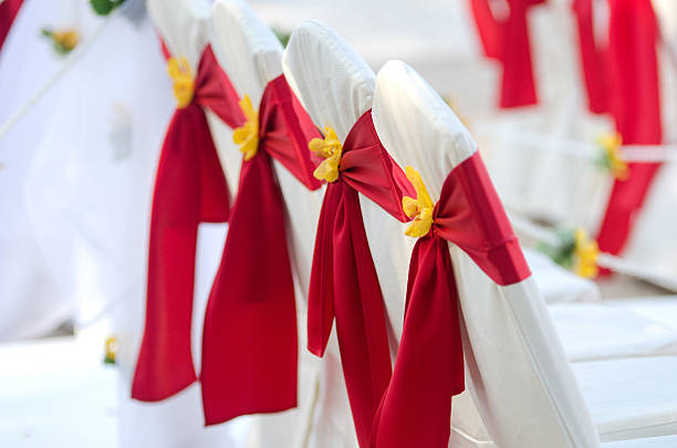 istock Wedding, Bridal Table and Decorated chairs with red ribbon 476138707