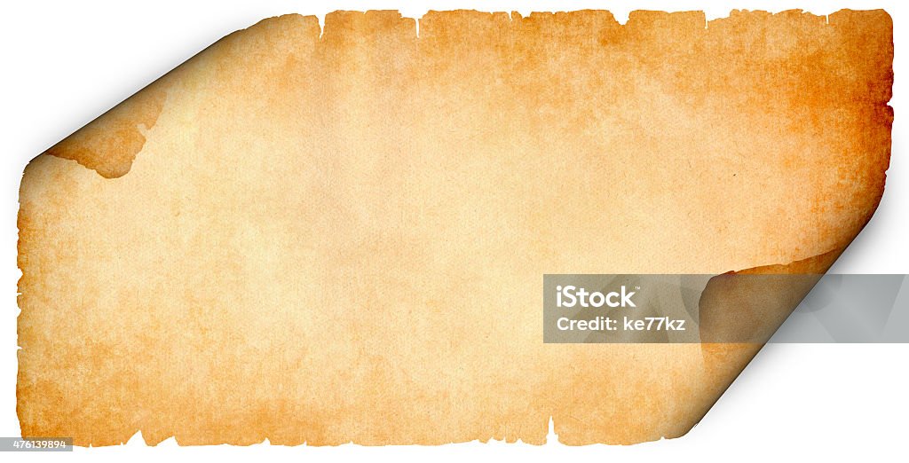 Torn old parchment on white background. Antique parchment with curled corners. Isolated on white background. 2015 stock illustration