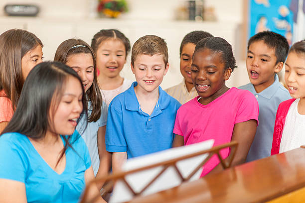 Sunday School Kids singing in Sunday School class. choir photos stock pictures, royalty-free photos & images
