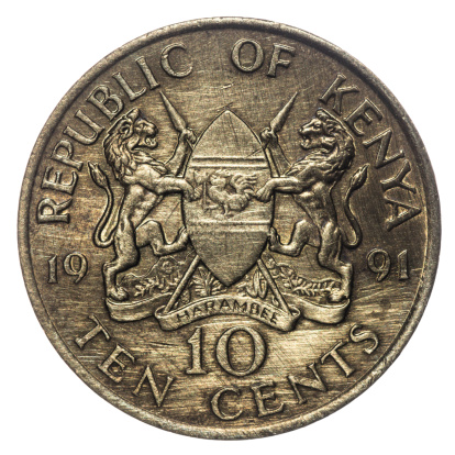 10 Kenyan cents coin isolated on white (1991)