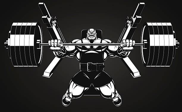 Bodybuilder with a barbell Vector illustration, bodybuilder performs an exercise with a barbell powerlifting stock illustrations