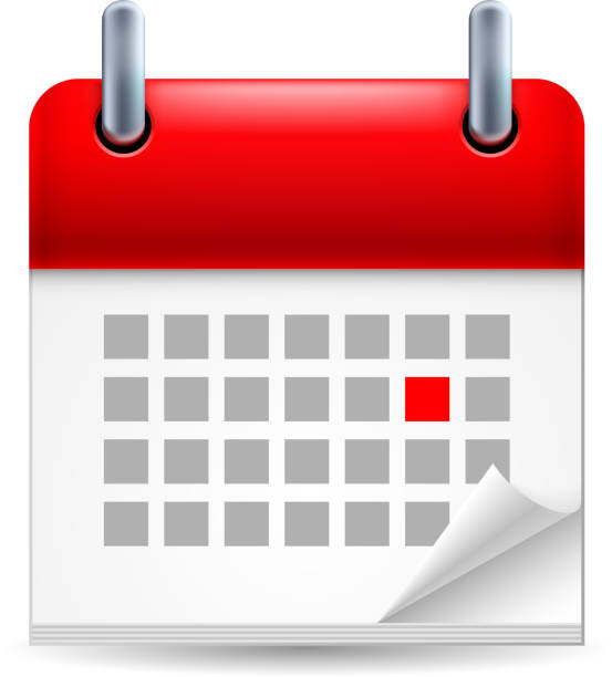 Calendar icon Calendar icon with red marked day on first page with folded corner flip calendar stock illustrations