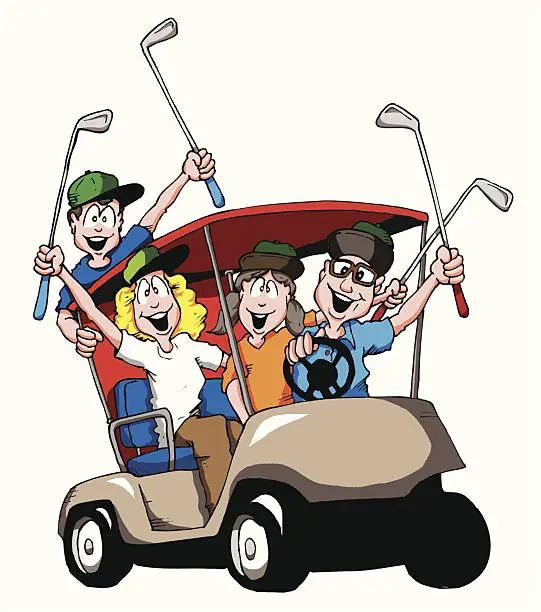 Vector illustration of Golfing Family