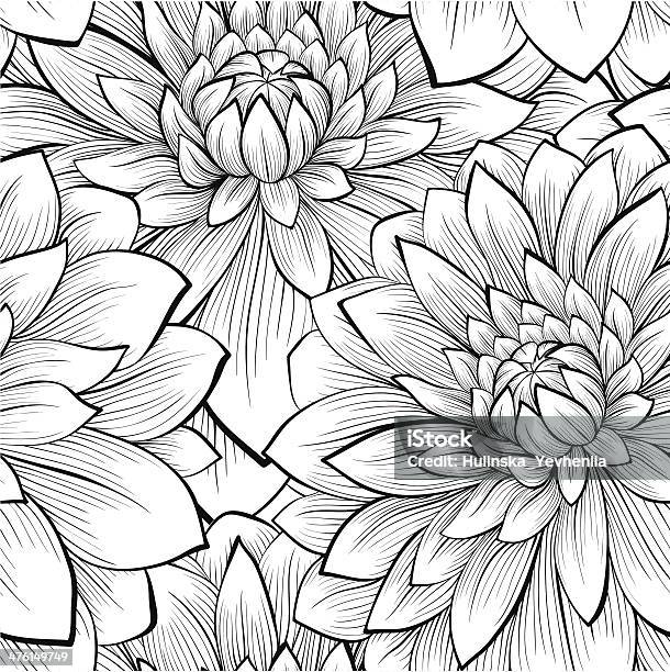 Beautiful Seamless Background With Monochrome Black And White Flowers Stock Illustration - Download Image Now