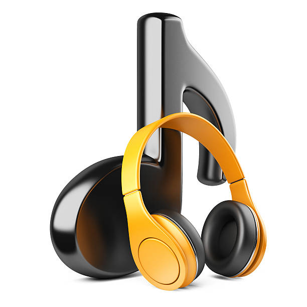 istock Black music note and headphones isolated on white 476150285