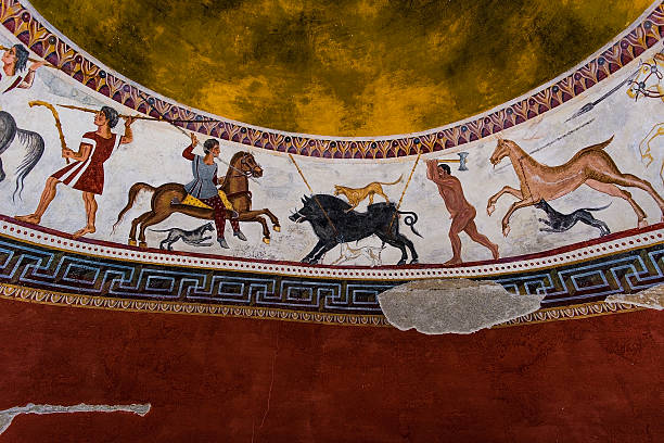 istock Thracian tomb hunting scene painting 476150532