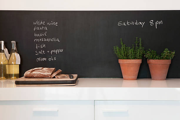 istock Bread On Chopping Board With Shopping List Blackboard 476150569