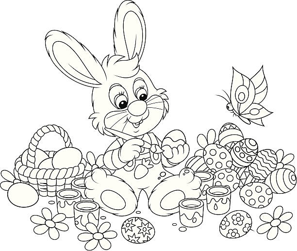 little bunny farben ostern eier - baumwollschwanzkaninchen stock-grafiken, -clipart, -cartoons und -symbole