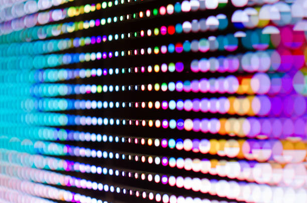 Colorful LED (light emitting diodes) display panel with bokeh effect. stock photo