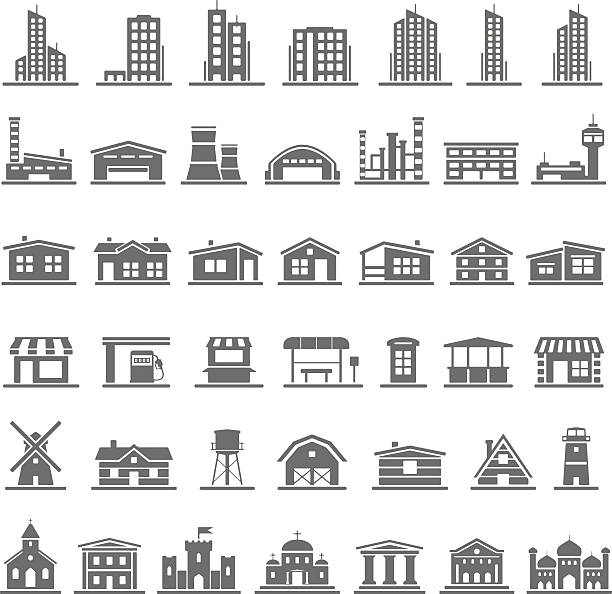 Black Icons - Buildings vector art illustration