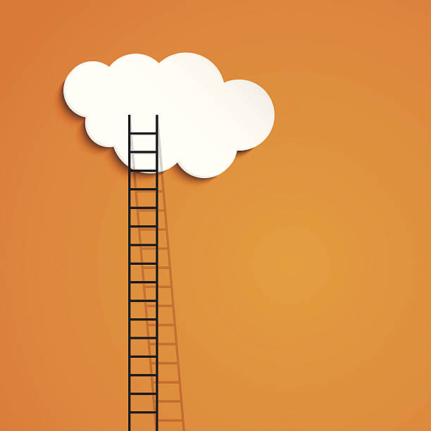 ilustraciones, imágenes clip art, dibujos animados e iconos de stock de escalera para cloud-concepto de éxito - ladder