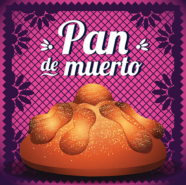 Bread of the Dead Illustration Illustration of the typical pan de muerto, which accompanies the celebration of Day of the Dead in Mexico. Ideal for use in any composition alluding to the theme. papel picado illustrations stock illustrations