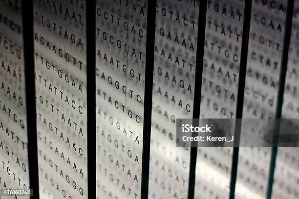 Printout Of Dna Nucleotide Sequence On Glass Stock Photo - Download Image Now - DNA, Continuity, Multiple Image