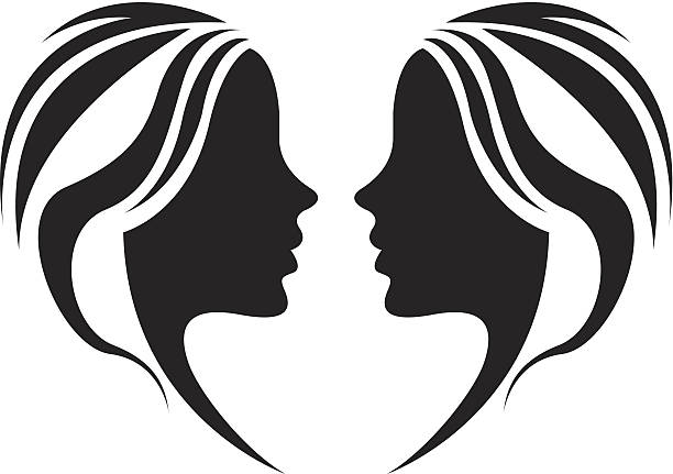 symbol płci żeńskiej - hairstyle profile human face sign stock illustrations