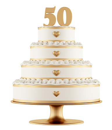 Golden wedding cake isolated on white background - 3D Rendering
