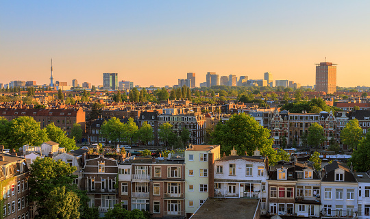 Beautiful cityscape looking over the city of Amsterdam in the Netherlands