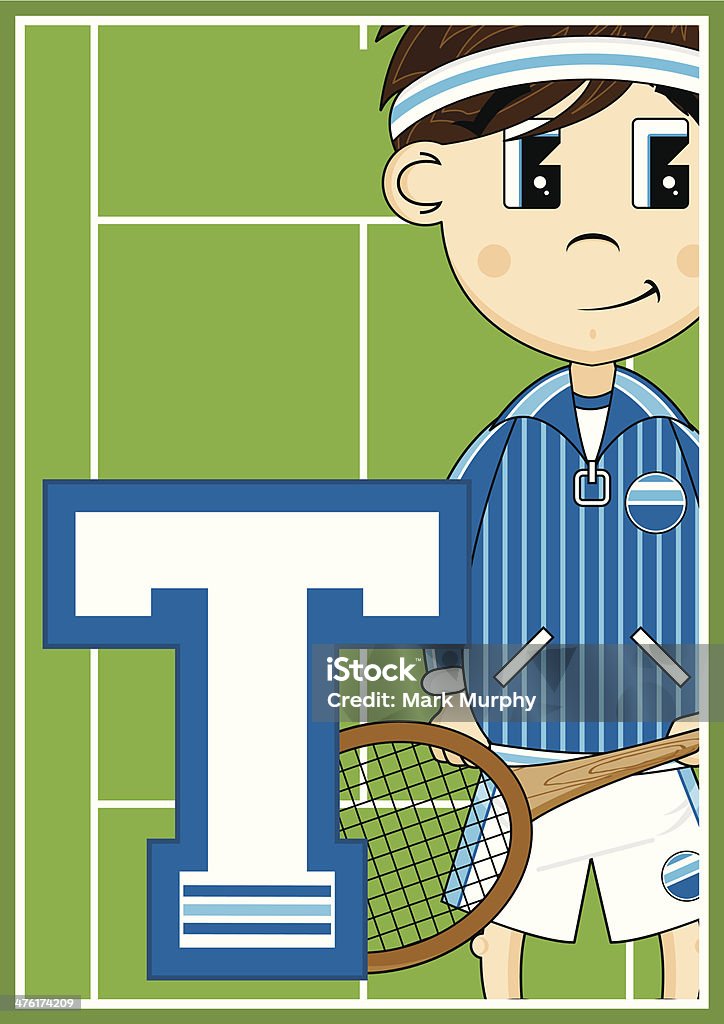 Tenis chłopiec nauki literę T - Grafika wektorowa royalty-free (Alfabet)