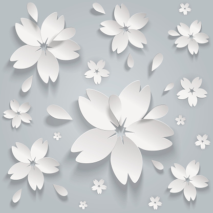 Vector. Paper flowers abstract seamless pattern