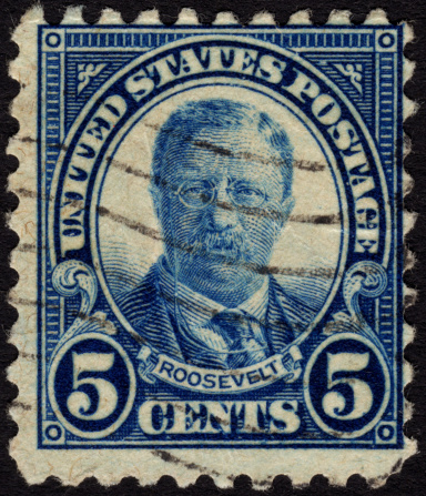 Postage stamp ca. 1922 showing the portrait of Theodore Roosevelt, the 26th president of the United States