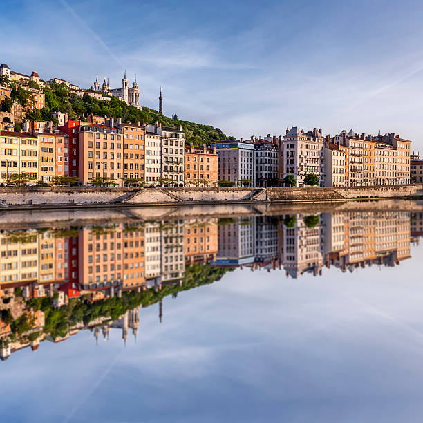 istock Square view Lyon city with reflection in Soane 476187558