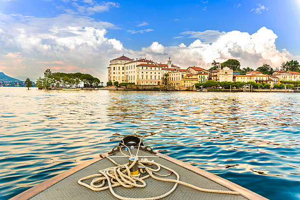Island Bella Maggiore Lake Landscape with Isola Bella, Island on Maggiore lake, Stresa, Italy italian lake district photos stock pictures, royalty-free photos & images