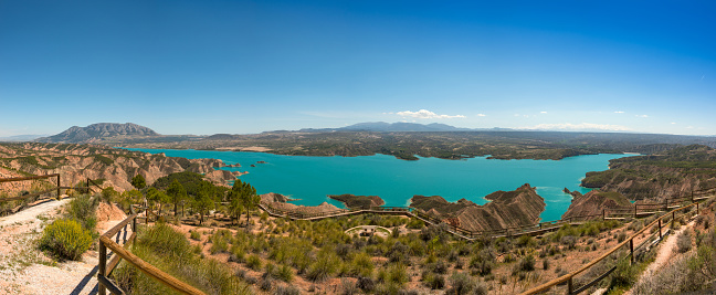 Panoramic view of Lake Negratin, Granada Province, Andalusia, Spain