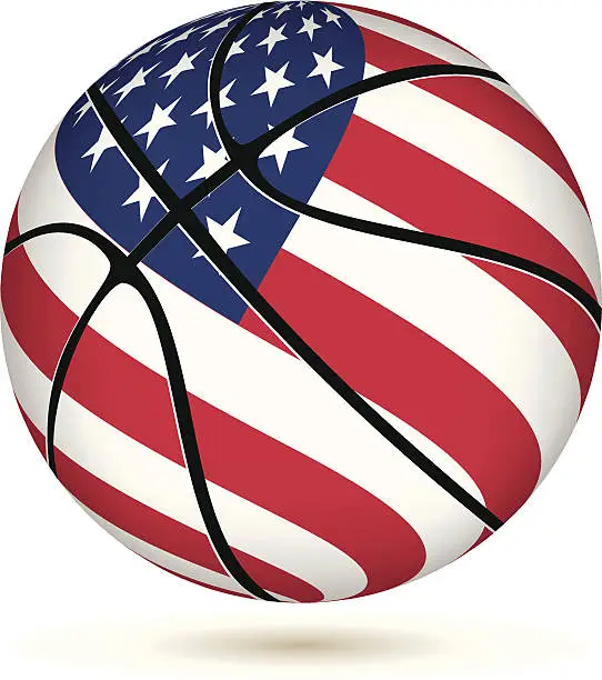 Vector illustration of Basketball ball with USA flag on white.