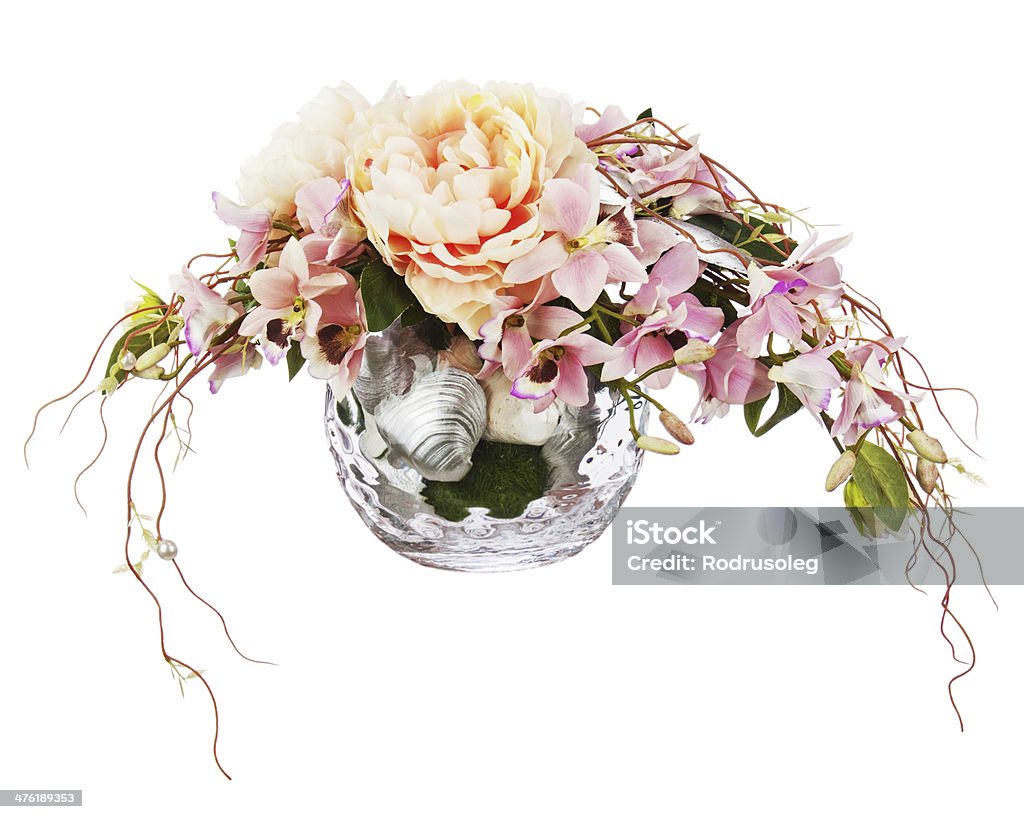 Bouquet di fiori e orchidee peon. - Foto stock royalty-free di Bianco