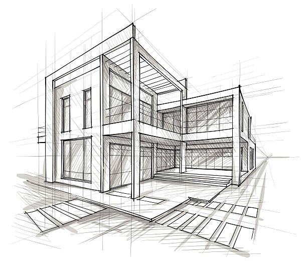 architektura - construction built structure glass steel stock illustrations