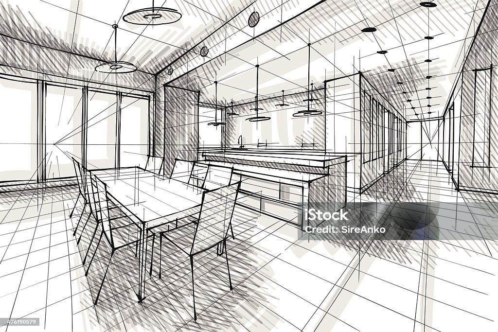 design Vector illustration of interior design. In the style of drawing.  (ai 10 eps with transparency effect). Kitchen stock vector