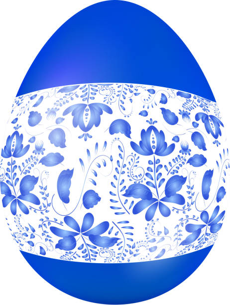 синий пасхальное яйцо с традиционным русским живопись в gzhel стиль - white background stock illustrations