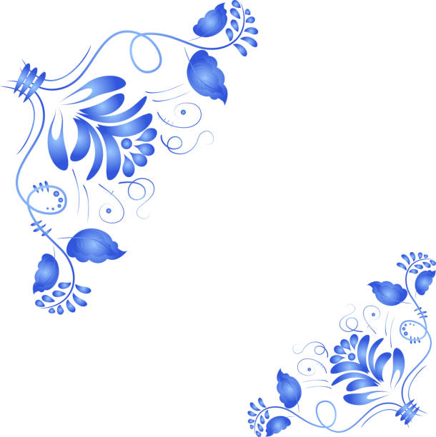 голубо й цветочный дизайн элемент в стиле русского национального gzhel. - white background stock illustrations