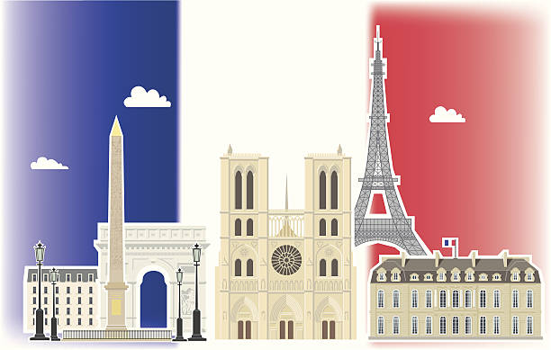 ilustraciones, imágenes clip art, dibujos animados e iconos de stock de torre eiffel, notre dame, élysée palace, arc de triomphe - notre