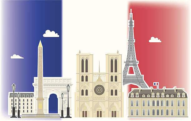 эйфелева башня, нотр-дам, élysée дворец, триумфальная арка-париж - elysee palace stock illustrations