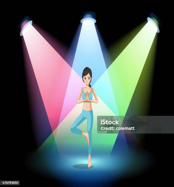 Ilustración de Chica Haciendo Yoga En Medio De La Etapa y más Vectores Libres de Derechos de Actuación - Espectáculo - Actuación - Espectáculo, Actuación - Representación, Adulto