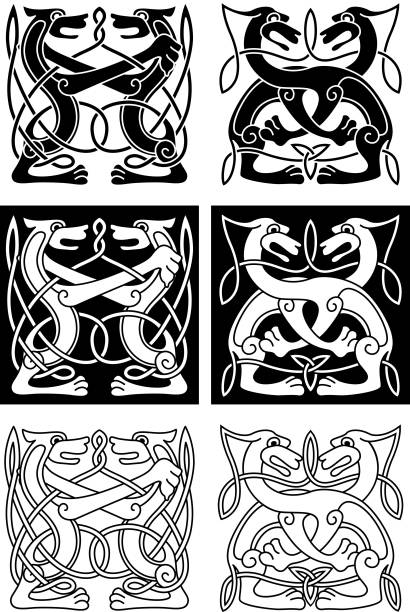 ilustraciones, imágenes clip art, dibujos animados e iconos de stock de tribal celta adorno - celtic style celtic culture dog spirituality