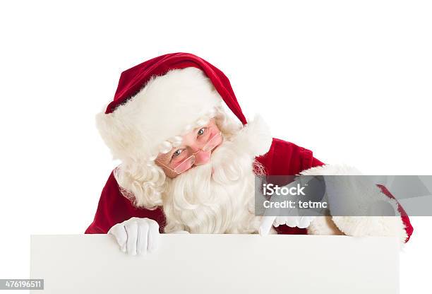 Babbo Natale Che Punta A Segno Vuoto - Fotografie stock e altre immagini di Babbo Natale - Babbo Natale, Indicare, 60-69 anni