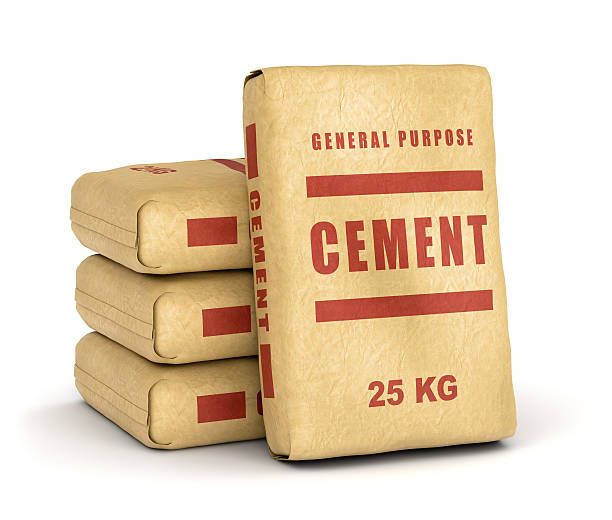Cement bags pile stock photo
