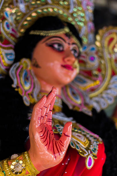 Chattogram, Bangladesh - October 01, 2025: Idol of Goddess Durga during Nabami Puja on Durga Puja festival, Organized By Sri Sri Shoni Mandir Prangon, Tekpara, Patharghata, Chattogram.