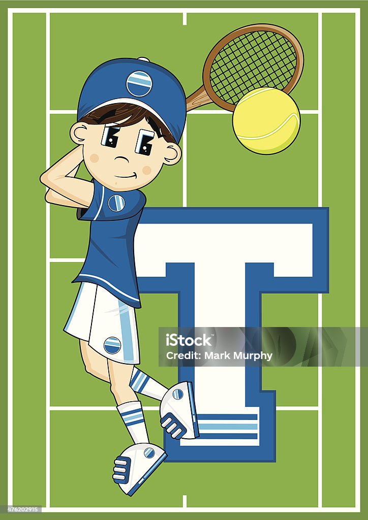 Tennis Boy Learning Letter T Cute Tennis Boy Alphabet Learning Letter T. Alphabet stock vector