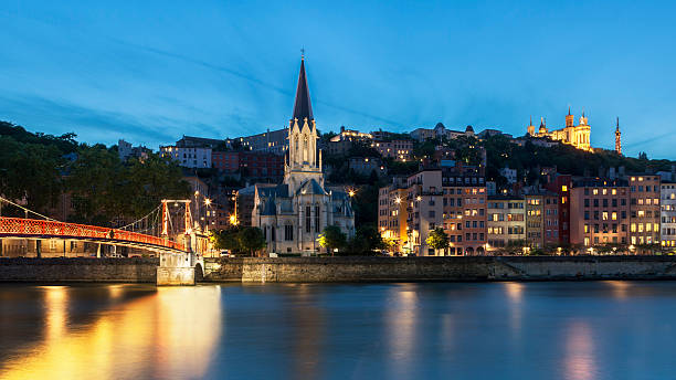istock Panoramic blue hour view of Lyon with Saone river 476203410