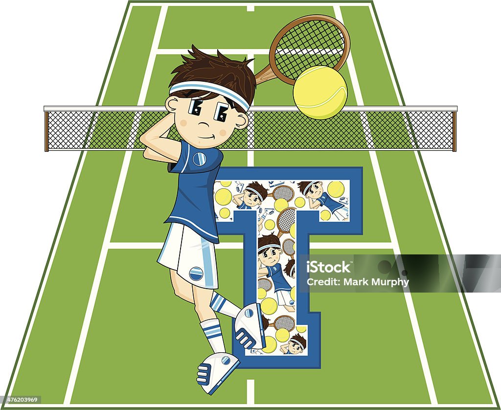 Tenis chłopiec nauki literę T - Grafika wektorowa royalty-free (Alfabet)