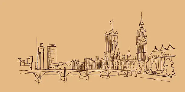 Vector illustration of Illustration with views of the historic part of London, UK.