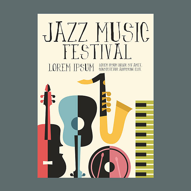Jazz Music Festival Poster Advertisement with music instruments Jazz Music Festival Poster Advertisement with music instruments musical instrument illustrations stock illustrations