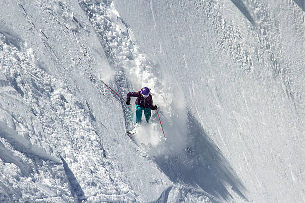 istock Woman Snow Skier on a dangerous, steep slope 476211421