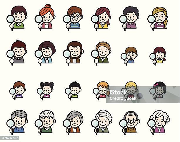 People Icons Magnifying Glass Stock Illustration - Download Image Now - Searching, Adult, Baby - Human Age