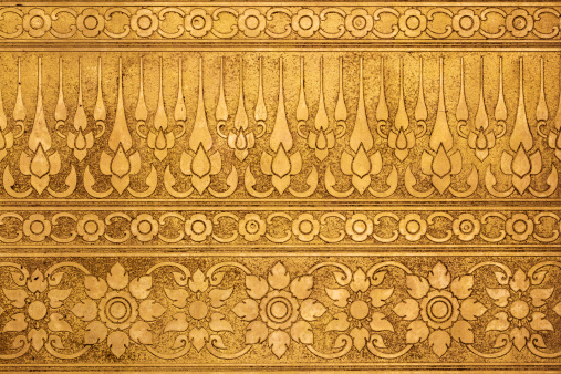 Old Gold Metal Plate with Thai Traditional Carving in Contemporary style